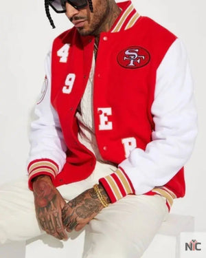 49ers Inspired Red & White Wool Varsity Jacket