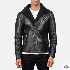 Alberto Shearling Black Leather Jacket