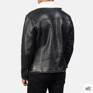 Alberto White Shearling Black Leather Jacket