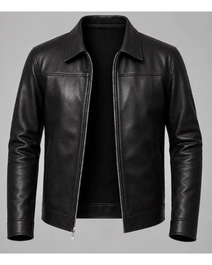 Black Unisex Genuine Leather Zip-Up Jacket