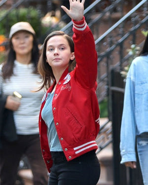 Cailee Spaeny Deep Cuts Red Bomber Jacket - view 2