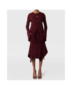War S01 Sienna Miller Burgundy Ribbed Knit Cardigan - view 5