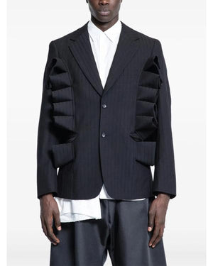 Celebrity Traitors S01 Claudia Winkleman Ruffled Pinstripe Blazer