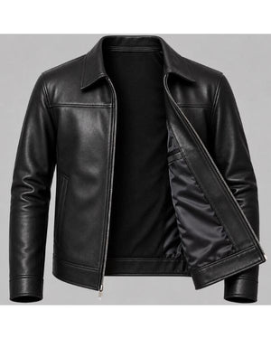Black Unisex Genuine Leather Zip-Up Jacket - view 2
