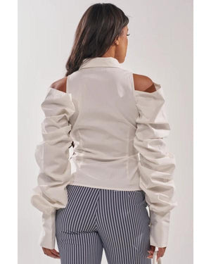 Sistas S10 Mignon White Cut Out Shoulder Shirt - view 2