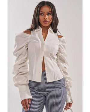 Sistas S10 Mignon White Cut Out Shoulder Shirt - view 3