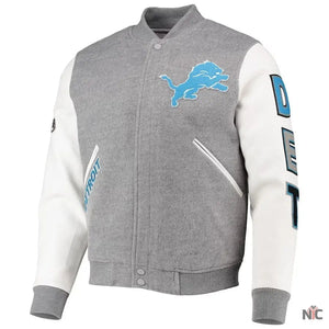 Detroit Lions Grey And White Varsity Jacket
