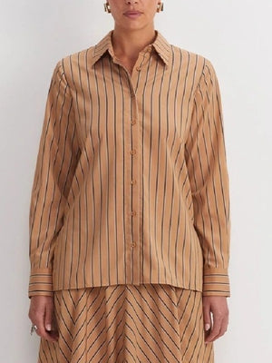 Dustfall 2026 Anna Torv Beige Stripe Shirt