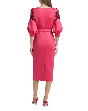 Elsbeth S03 Carrie Preston Pink Embellished Puff Sleeves Dress