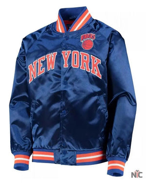 Hardwood Classics NY Knicks Blue Satin Jacket