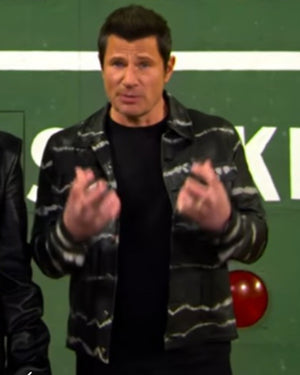 Love Is Blind S11 Nick Lachey Tie Dye Black Leather Shirt