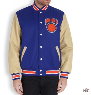 Mens New York Knicks Blue Letterman Jacket