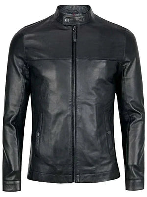 Sheepskin Slim Fit Men Black Leather Jacket