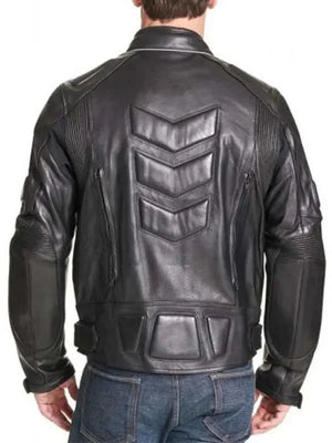 Men Motorcycle Black Padded Real Leather Jacket