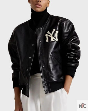 Black Leather Baseball Varsity Jacket