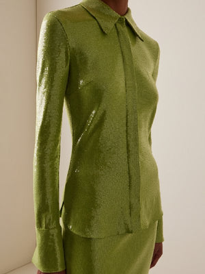 Real Housewives of SLC S7 Lisa Barlow Green Sequin Shirt