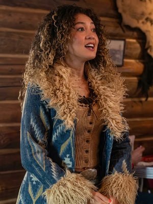 Kamaia Fairburn Heartland S20 Blue Aztec Print Fur Trim Coat - view 3