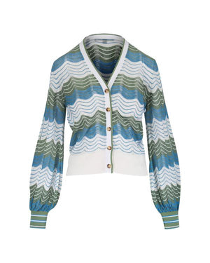 Chicago Med S12 S. Epatha Merkerson Blue Striped Cardigan - view 2
