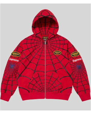 Red and Black Spider Web Zip Up Hoodie - view 4