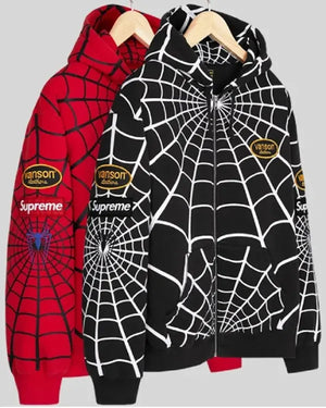 Red and Black Spider Web Zip Up Hoodie - view 2