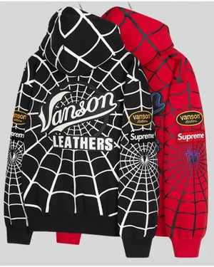 Red and Black Spider Web Zip Up Hoodie