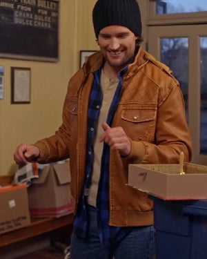 The Spirit of Christmas Station Chase Garland Brown Leather Jacket