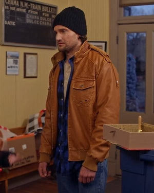 The Spirit of Christmas Station Chase Garland Brown Leather Jacket