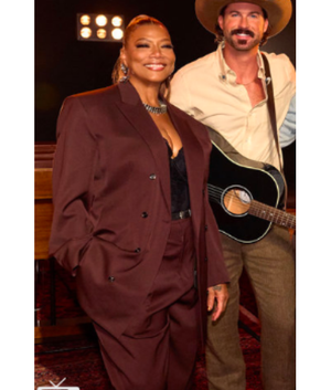 The Voice Queen Latifah Brown Double Breasted Blazer - view 4