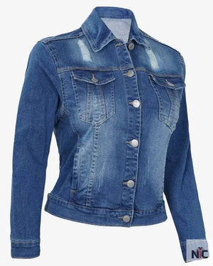 Womens Mid Blue Trucker Style Denim Jacket