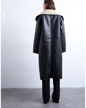Ted Lasso S04 Tracey Ullman Black Longline Leather Coat - view 3