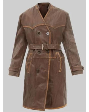 Ted Lasso S04 Tracey Ullman Brown Distressed Leather Coat - view 2