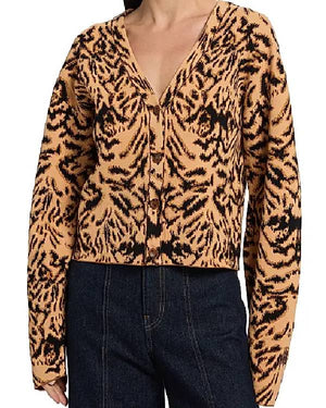 The Bold and the Beautiful Jacqueline MacInnes Wood Tiger Stripe Print Cardigan
