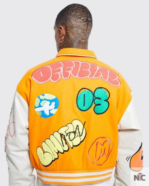 Boxy Fit Graffiti Orange Varsity Jacket