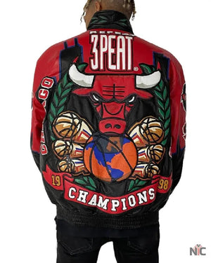 Chicago Bulls Inspired 3-Peat Championship Genuine Leather Jacket