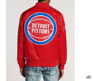 Detroit Pistons Inspired Big Logo Black Satin Jacket