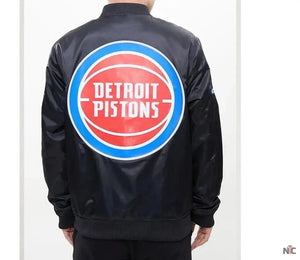 Detroit Pistons Inspired Big Logo Black Satin Jacket