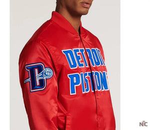 Detroit Pistons Inspired Big Logo Black Satin Jacket