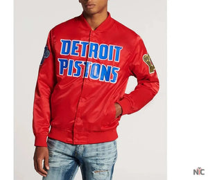 Detroit Pistons Inspired Big Logo Black Satin Jacket