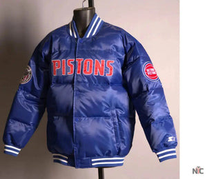 Detroit Pistons Inspired Blue Down Bubble Jacket