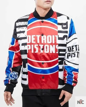 Detroit Pistons Inspired Mashup Satin Varsity Jacket