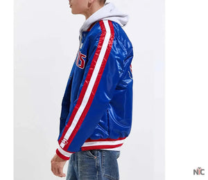 Detroit Pistons Inspired Striped Varsity Blue Satin Jacket
