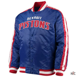Detroit Pistons Inspired Striped Varsity Blue Satin Jacket