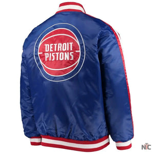 Detroit Pistons Inspired Striped Varsity Blue Satin Jacket