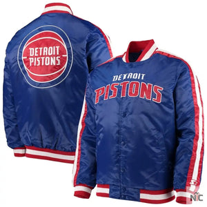 Detroit Pistons Inspired Striped Varsity Blue Satin Jacket