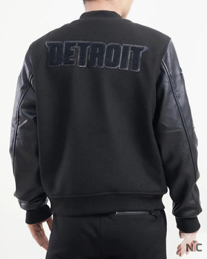 Detroit Pistons Inspired Triple Black Wool Varsity Jacket