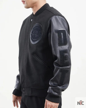 Detroit Pistons Inspired Triple Black Wool Varsity Jacket
