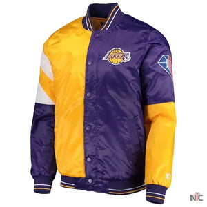LA Lakers Inspired 75th Anniversary Leader Color Block Satin Jacket