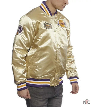 LA Lakers Inspired Championship Game Gold Satin Jacket