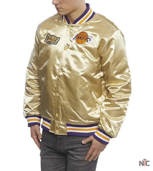 LA Lakers Inspired Championship Game Gold Satin Jacket