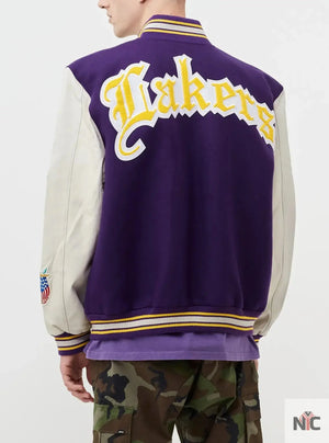 LA Lakers Inspired Purple and White Wool Letterman Jacket